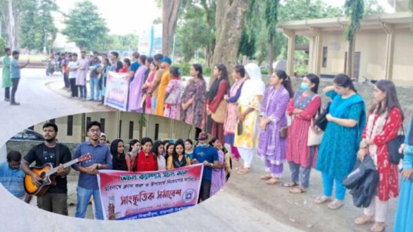 রাজশাহী বিশ্ববিদ্যালয়ে ক্লাস-পরীক্ষা শুরুর দাবিতে  শিক্ষার্থীদের সমাবেশ 