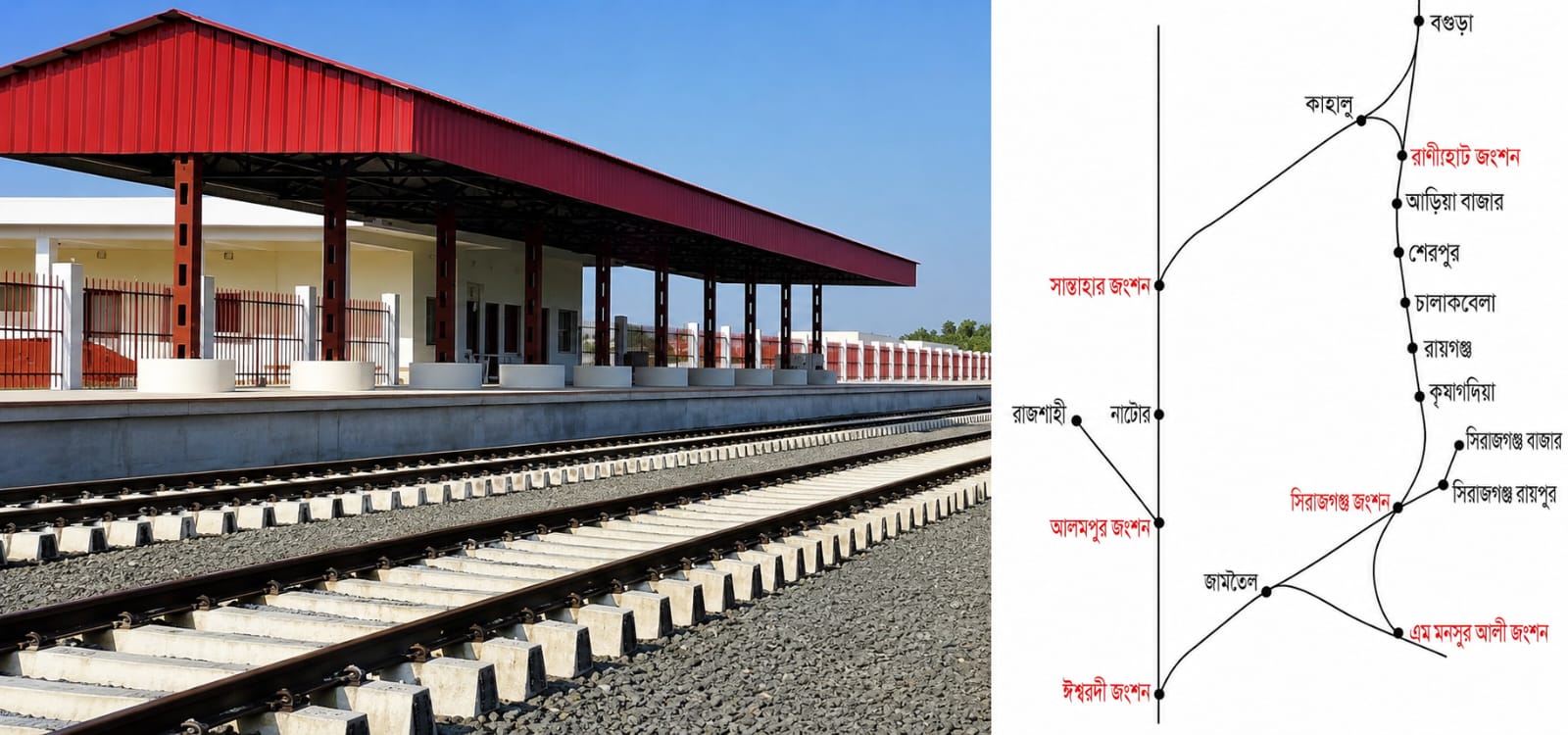 বগুড়া-সিরাজগঞ্জ ডুয়েল গেজ রেলপথে দৃশ্যমান অগ্রগতি