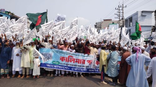 শেরপুরে কালিমা-খচিত পতাকা অপসারণের প্রতিবাদে বিক্ষোভ মিছিল ও সমাবেশ