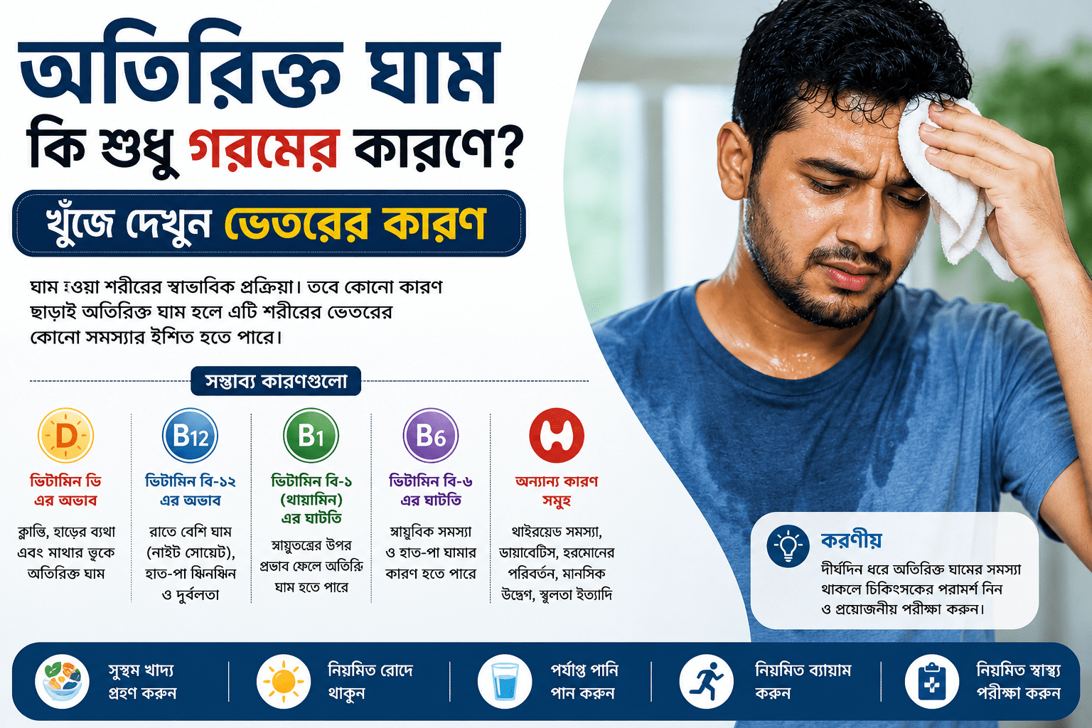 অতিরিক্ত ঘাম কি শুধু গরমের কারণে? খুঁজে দেখুন ভেতরের কারণ