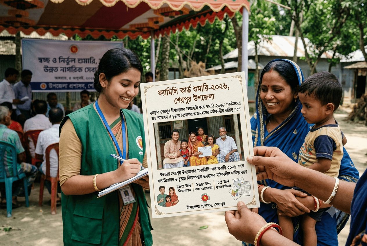 শেরপুরে ফ্যামিলি কার্ড শুমারি ১৮০০ প্রার্থীর লড়াই শেষে নির্বাচিত ১৮৩